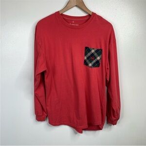 Southern Marsh Red Long Sleeve T-Shirt Plaid Accent Chest Pocket Spirit‎ Jersey